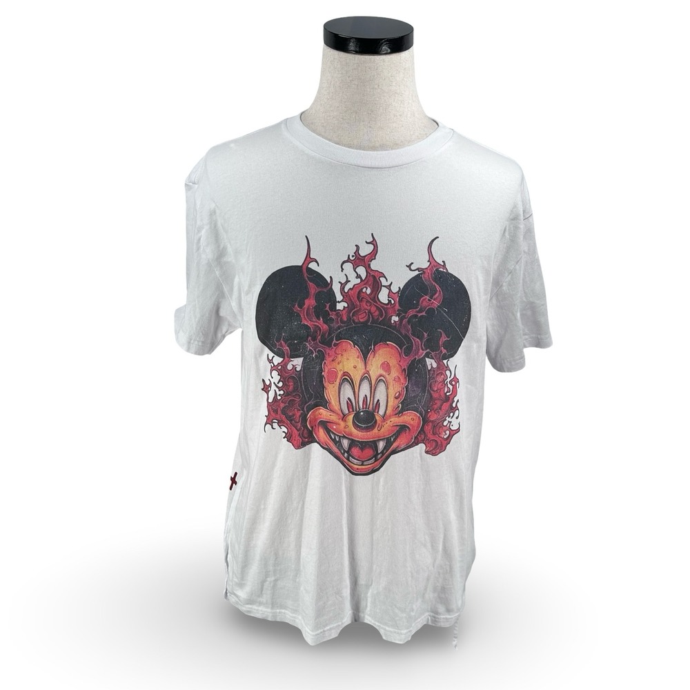 Ksubi Fuego Biggie Tee Mouse Three Eyed Flame Graphic T-Shirt White Small